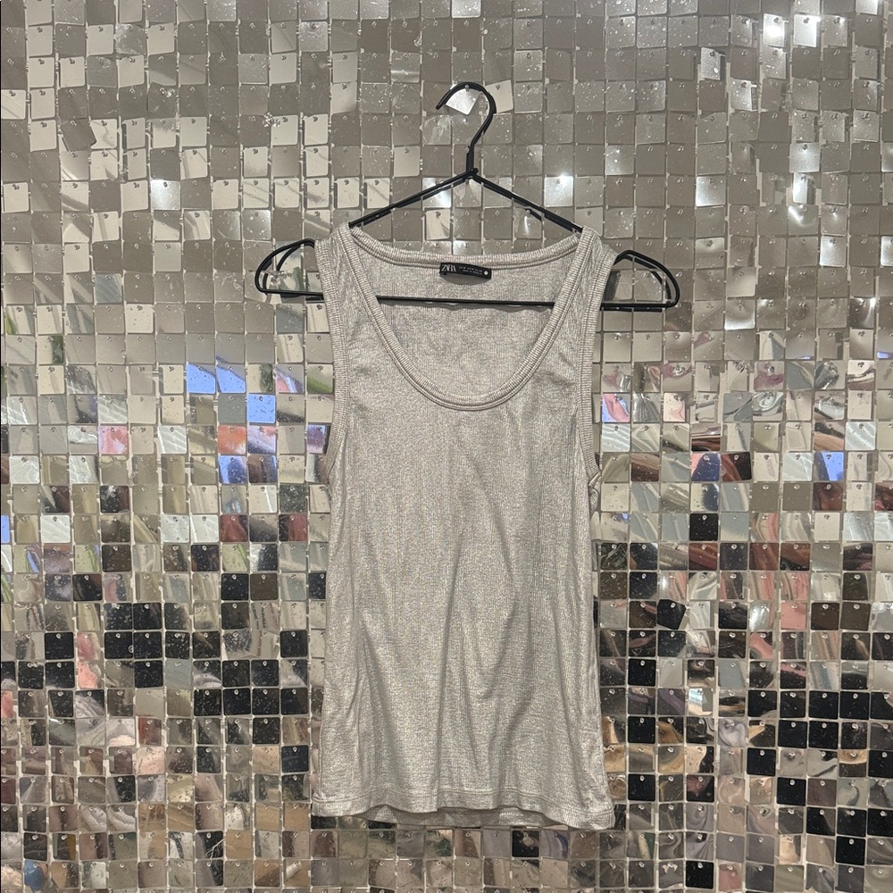 Zara Metallic Silver Tank Top
